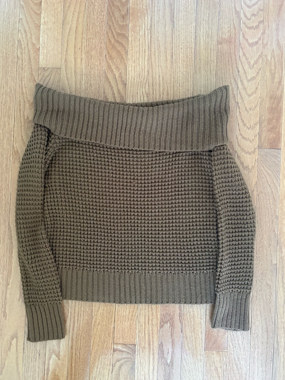 bp Olive Off-the-Shoulder Ribbed Knit Sweater